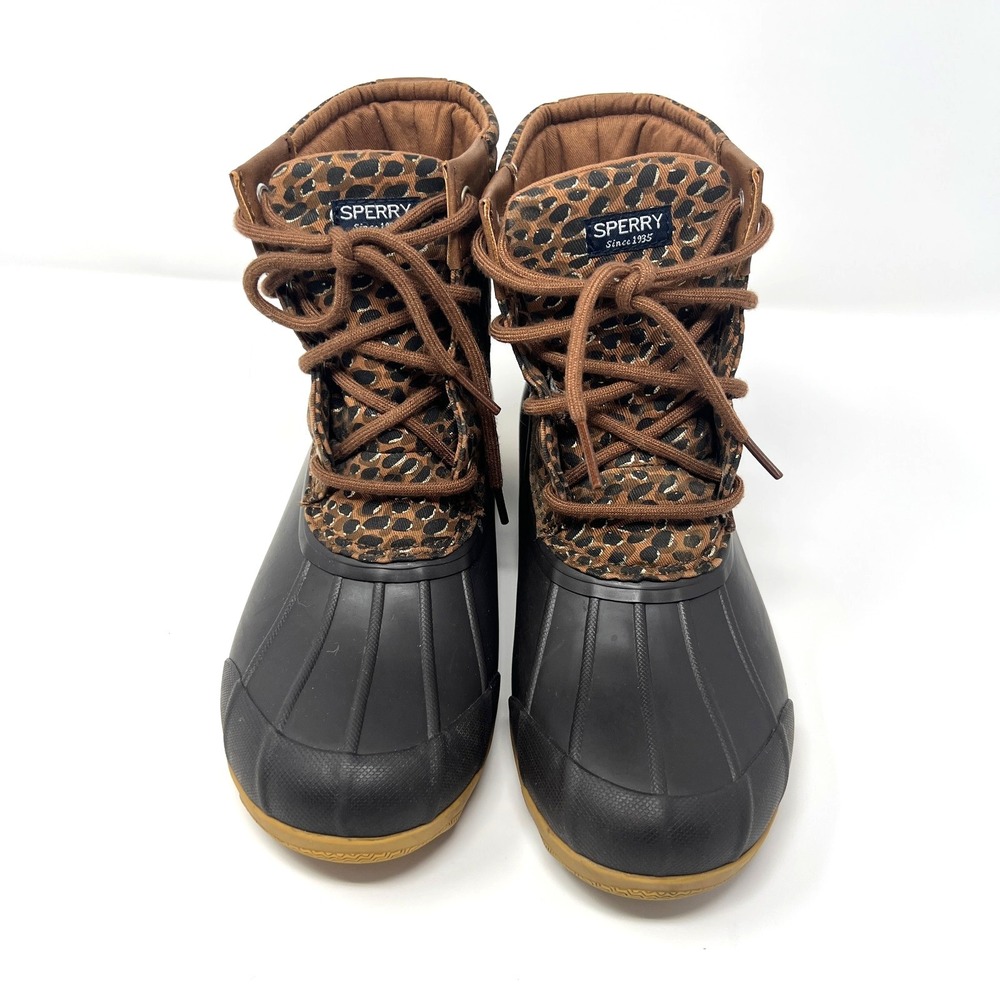 Sperry Port Boot Tan‎ Leopard Girls Size 6M SCK 165445